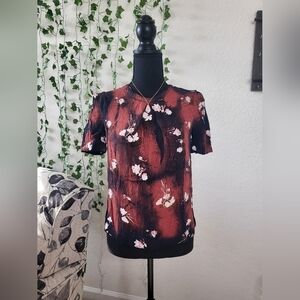 French Connection Floral Red Short Sleeve Blouse Top